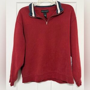 croft & barrow Men's Red Quarter-Zip Pullover with Striped Collar - Medium